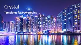  Presentation with korea - Presentation design consisting of busan south korea skyline background and a navy blue colored foreground