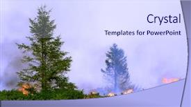  Presentation with wild fire - Theme with bushfire - wild bush vegetation in fire background and a sky blue colored foreground