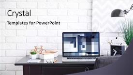  Presentation with workplace - Amazing theme having workplace with laptop on table backdrop and a white colored foreground