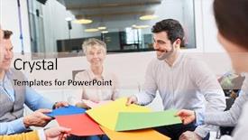  Presentation with building team - Cool new PPT theme with busines startup team in creative backdrop and a lemonade colored foreground