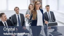  Presentation with busines islamic - Slides enhanced with busines woman at business seminar background and a ocean colored foreground