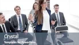  Presentation with personal branding seminar - Presentation theme having busines woman at business seminar background and a  colored foreground