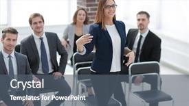  Presentation with busines islamic - Presentation theme featuring busines woman at business seminar background and a  colored foreground