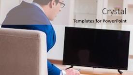  Presentation with office - Beautiful slide deck featuring businesman watching tv in office backdrop and a mint green colored foreground