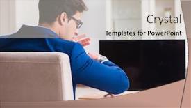  Presentation with office - Presentation theme with businesman-watching-tv-in-office background and a soft green colored foreground