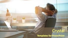  Presentation with office chair - Beautiful theme featuring business - businessman in office relaxing backdrop and a tawny brown colored foreground