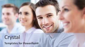  Presentation with coworkers - Slides with business - businessman with coworkers background and a light blue colored foreground