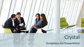  Presentation with meeting - Amazing PPT theme having business - businesspeople having meeting in modern backdrop and a sky blue colored foreground