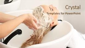  Presentation with hair salon - Presentation theme with hairdressing business - hairdresser washing woman's hair background and a lemonade colored foreground