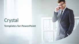  Presentation with speaking - Beautiful presentation featuring business - handsome businessman in suit backdrop and a sky blue colored foreground