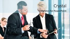  Presentation with managers - Presentation theme consisting of document on tablet computer background and a  colored foreground