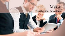  Presentation with team meeting - Slides with business - meeting in office background and a coral colored foreground