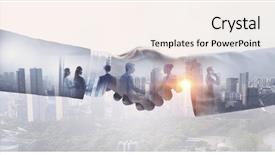  Presentation with media - Slide deck with business - partners shaking hands mixed media background and a sky blue colored foreground