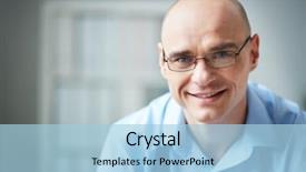  Presentation with eyeglasses - Slide deck enhanced with business - portrait of attractive businessman background and a light blue colored foreground