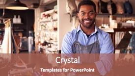  Presentation with gift - Slides enhanced with business - portrait of male owner standing background and a coral colored foreground