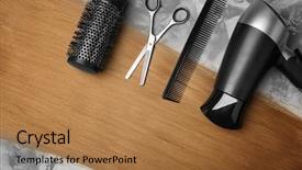  Presentation with hair - Audience pleasing slide set consisting of hairdressing business - professional hairdresser's set and blonde backdrop and a coral colored foreground