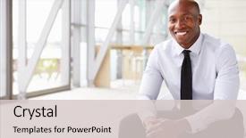  Presentation with african american business - Amazing PPT theme having business - smiling african american businessman horizontal backdrop and a light gray colored foreground