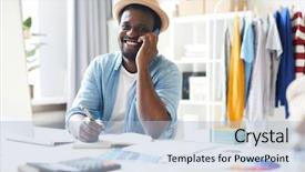 Presentation with smart - Audience pleasing PPT theme consisting of business - young cheerful african-american man backdrop and a light blue colored foreground