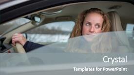  Presentation with driving - PPT theme having business 2015 - pretty young woman driving her background and a gray colored foreground