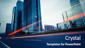  Presentation with modern building - PPT theme with business abstract - light trails on the modern background and a navy blue colored foreground