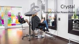  Presentation with customers - Presentation theme featuring business accelerator - customers undergoing hair treatment background and a light gray colored foreground