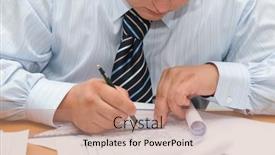  Presentation with accessories - PPT theme having business-accessories-on-a-background background and a coral colored foreground