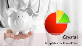  Presentation with piggy bank - PPT layouts with business accounting concept doctor hands background and a soft green colored foreground