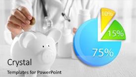  Presentation with piggy bank - Slide set featuring business accounting concept doctor hands background and a light gray colored foreground