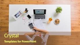  Presentation with business calculator - Presentation design featuring business accounting and freelance concept background and a tawny brown colored foreground