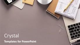  Presentation with accounting budget - PPT layouts having business-accounting-workplace-and-stationary background and a gray colored foreground