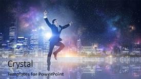  Presentation with success - Presentation consisting of business achievement - businessman celebrating success mixed media background and a  colored foreground