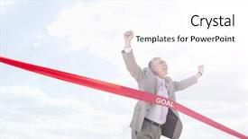  Presentation with finish line - PPT layouts consisting of cheerful businessman crossing finish line background and a white colored foreground
