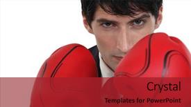  Presentation with pink boxing gloves - Presentation design featuring business action - businessman with boxing gloves background and a  colored foreground