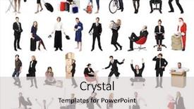  Presentation with people collage - Beautiful presentation theme featuring business activities - collage of active people isolated backdrop and a light gray colored foreground