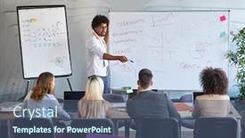  Presentation with afro - Amazing PPT theme having business-afro-american-male-explaining backdrop and a ocean colored foreground