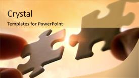  Presentation with together puzzle pieces - Colorful slide deck enhanced with business alignment - hands putting puzzle pieces together backdrop and a yellow colored foreground