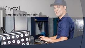  Presentation with computer repair - PPT theme consisting of business alignment - mechanic using computer in auto background and a light gray colored foreground
