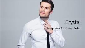  Presentation with over the counter - PPT theme featuring business alignment - pensive businessman straightening his tie background and a lemonade colored foreground