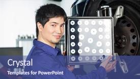  Presentation with garage car - Presentation theme featuring business alignment - portrait of confident mechanic using background and a ocean colored foreground