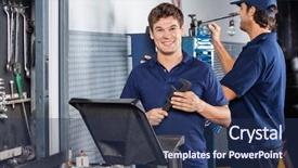  Presentation with aircraft mechanic tools - Beautiful slides featuring business alignment - portrait of happy male mechanic backdrop and a ocean colored foreground