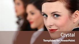  Presentation with women learning finances - PPT layouts consisting of business alignment - portrait of three women background and a  colored foreground