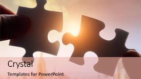  Presentation with together puzzle pieces - Cool new presentation design with business alignment - putting puzzle pieces together backdrop and a coral colored foreground