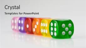  Presentation with colored - Beautiful presentation theme featuring business alignment - transparent colored dice aligned diagonally backdrop and a light gray colored foreground