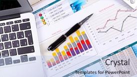  Presentation with financial analysis - Cool new PPT layouts with business analysis - financial paper charts and graphs backdrop and a light blue colored foreground