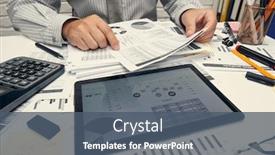  Presentation with business office desk - Amazing presentation theme having business-analysis-and-accounting-concept backdrop and a ocean colored foreground