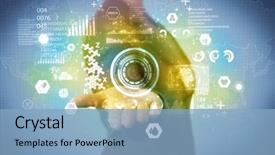  Presentation with analytics - Colorful presentation theme enhanced with business analytics person analyzing backdrop and a  colored foreground