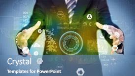  Presentation with analytics - Presentation design having business analytics person analyzing background and a  colored foreground