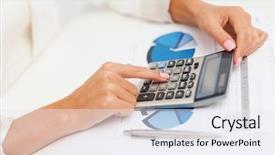  Presentation with business calculator - Audience pleasing theme consisting of business-and-education-concept-businesswoman backdrop and a sky blue colored foreground
