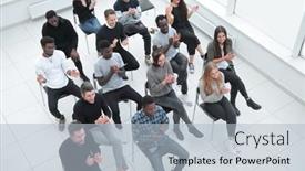  Presentation with speaker - Presentation theme consisting of business-and-entrepreneurship-symposium-speaker background and a light blue colored foreground