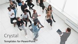  Presentation with speaker - Cool new PPT theme with business-and-entrepreneurship-symposium-speaker backdrop and a white colored foreground